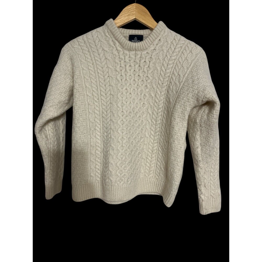 Aran Woollen Mills 100% Merino Wool Crewneck Fisherman Cable Knit Sweater (S)